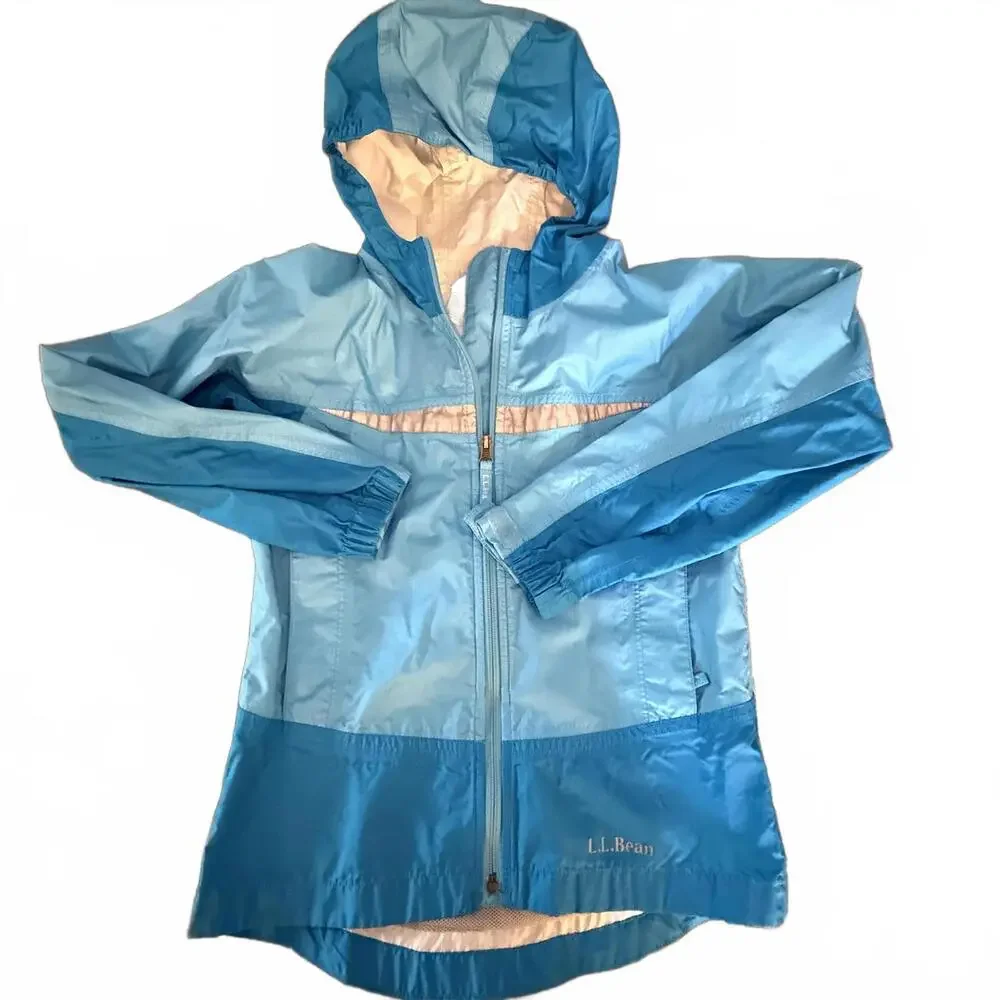 LL BEAN Youth Size Small (8) Blue  Hooded Full Zip‎ Windbreaker/Rain Coat